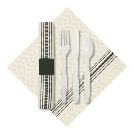 CATERWRAP 8" x 4" Pre-rolled Black Dinner Napkins and EarthWise Cutlery PK 100 PK 120012